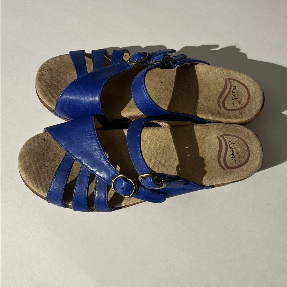 Dansko Blue Leather Strappy Platform Sandals sz 39 Summer Shoes Slip On Comfort - Picture 3 of 11